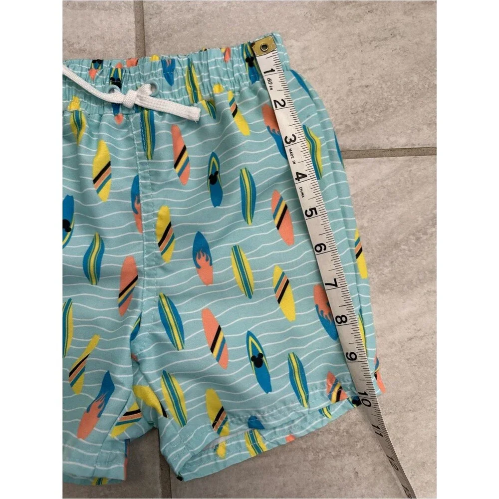 Disney Surfboard Mickey Print Swim Trunks Aqua Beach Swim Shorts Size 3T Summer